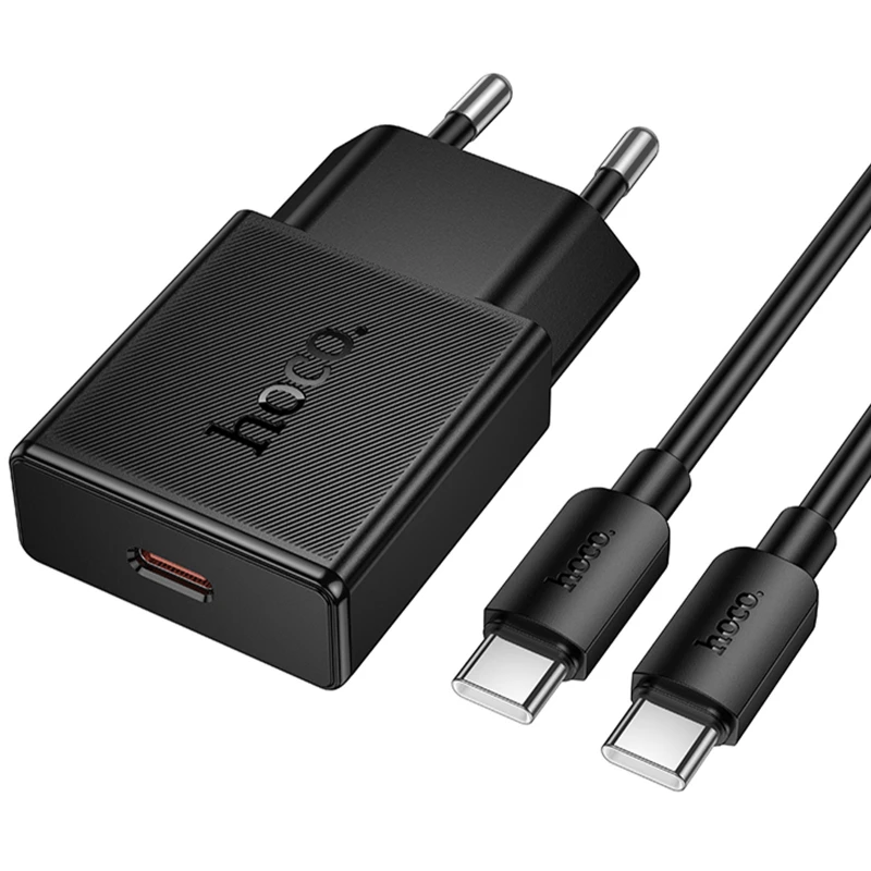 СЗУ Hoco N72 Speed ultra-thin PD20W (1USB-C) + кабель Type-C to Type-C – Black. Фото 1 из 3