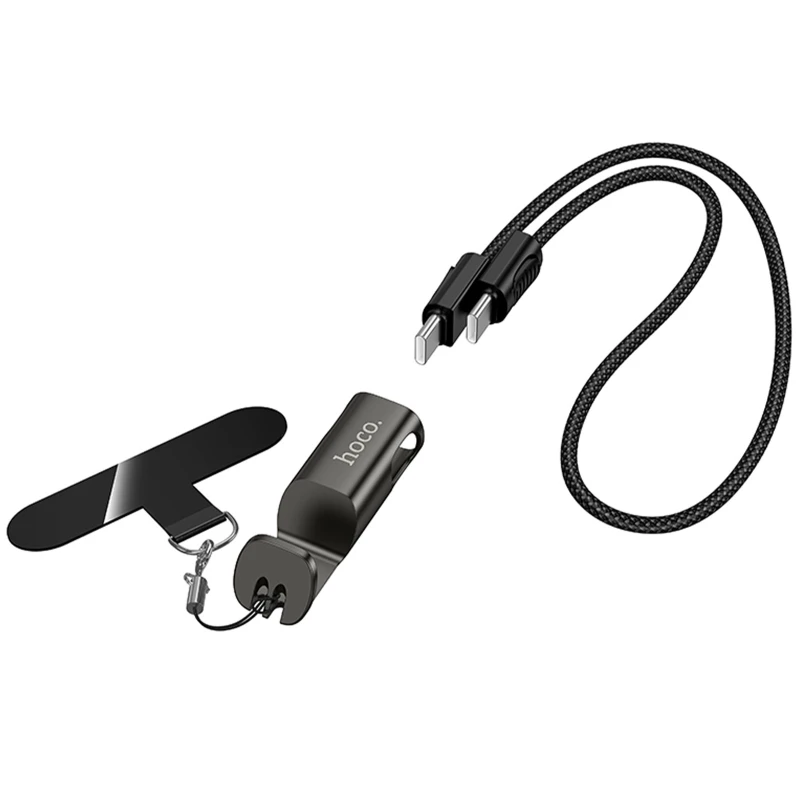 Дата кабель Hoco X126 Experto Type-C to Type-C 60W + Phone Holder & Lanyard (0.35m) – Black. Фото 4 из 5