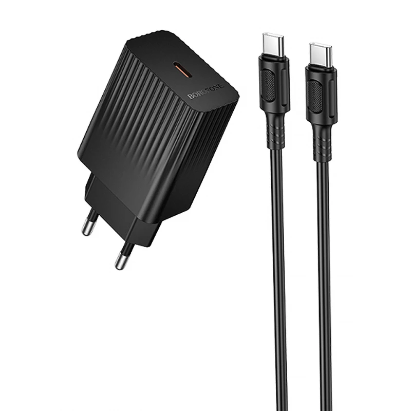 МЗП Borofone BAS73A Source PD20W (1USB-C) + кабель Type-C to Type-C – Black. Фото 1 з 4