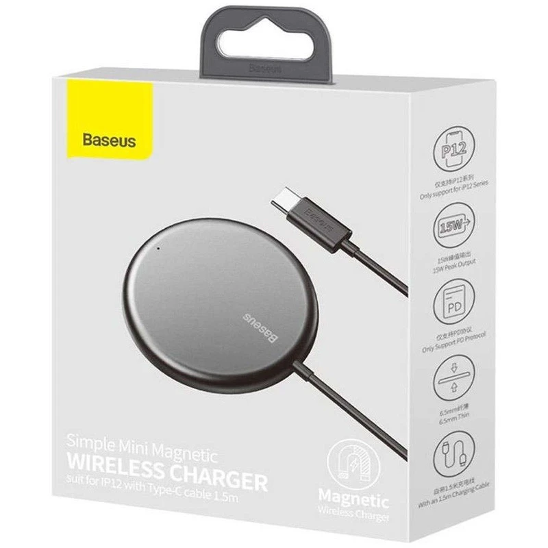 БЗП Baseus Simple Mini Magnetic 15W – Чорний. Фото 6 з 7