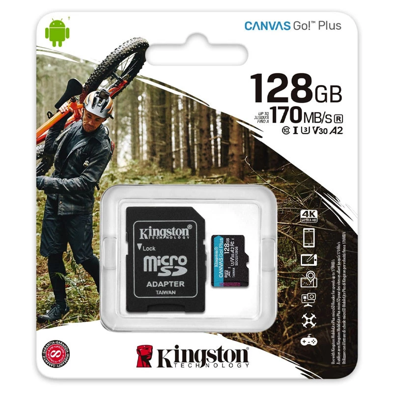 

Карта памяти Kingston MicroSDXC 128GB U3 Canvas Go! Plus R170MB/s 90W + adapter (SDCG3/128GB) (Black)