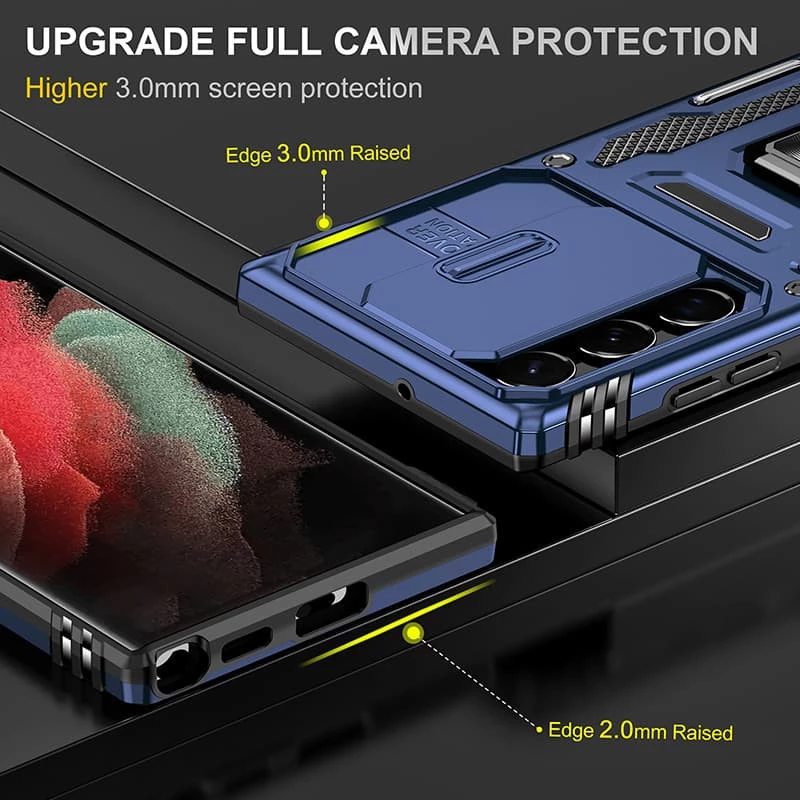 Ударопрочный чехол Square Ring c шторкой на камеру для Samsung Galaxy S25 Ultra – Синий / Navy. Фото 6 из 7