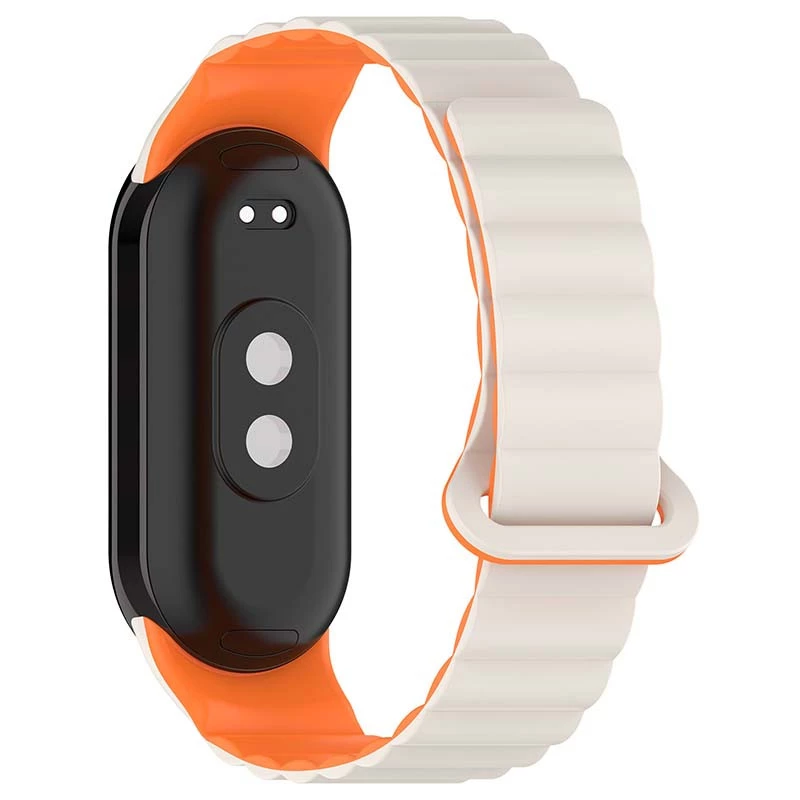 Ремінець Dual-color Magnetic для Xiaomi Mi Band 9/8 – White / Orange. Фото 4 з 9