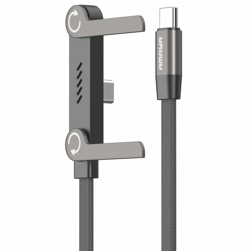 Дата кабель Amaya 327CC side plug and stand Type-C to Type-C 240W (1.5m) – Black. Фото 1 з 2