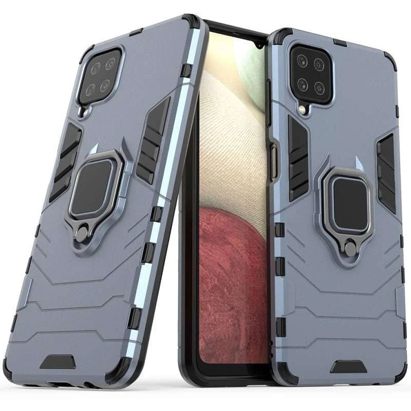 Протиударний чохол Transformer з кільцем на Samsung Galaxy A12 – Сірий / Metal slate. Фото 3 з 5