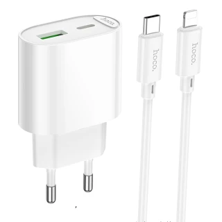 СЗУ Hoco C109A Fighter PD20W+QC3.0 (1USB-A/1C) + кабель Type-C to Lightning фото 1 из 2
