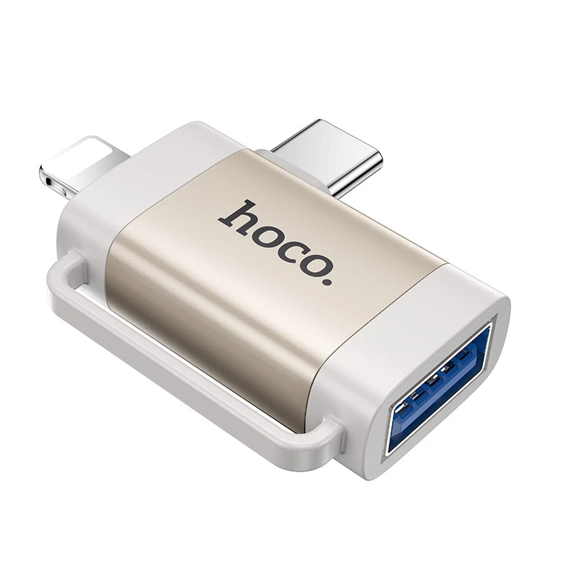 Перехідник Hoco UA31F OTG 2in1 Lightning male/Type-C male to USB female – Gray. Фото 2 з 5