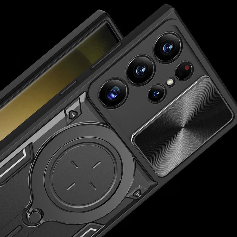 Ударостійкий чохол Bracket Ringstand із захисною шторкою для камери на Samsung Galaxy S23 Ultra – Black. Фото 6 з 6