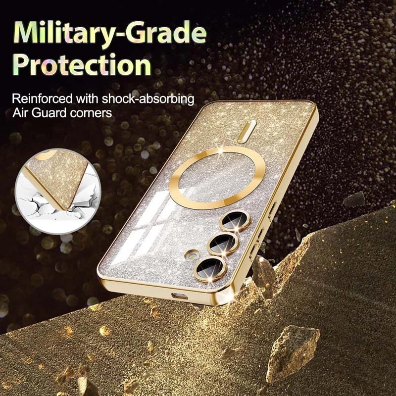 Чохол з блискітками, захисними лінзами на камеру та MagSafe на Samsung Galaxy S24+ – Золотий / Gold. Фото 6 з 11
