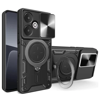 Ударопрочный чехол Bracket Ringstand с защитной шторкой для камеры для Xiaomi Poco M6 Pro 5G фото 1 из 4