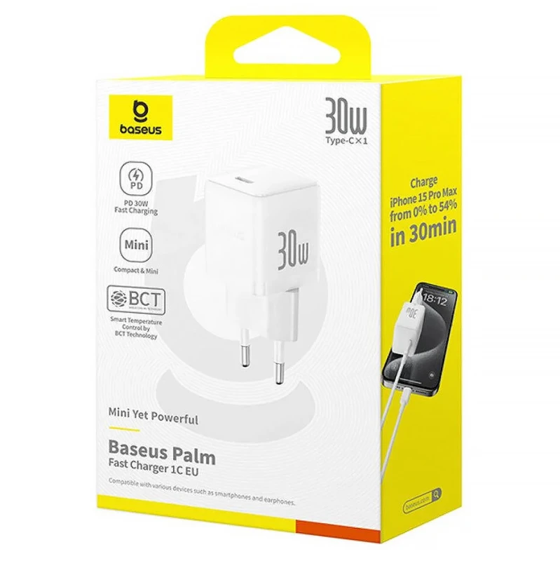 МЗП Baseus Palm Fast Charger 30W (1USB-C) (P10111605113-00) – Moon White. Фото 5 з 5