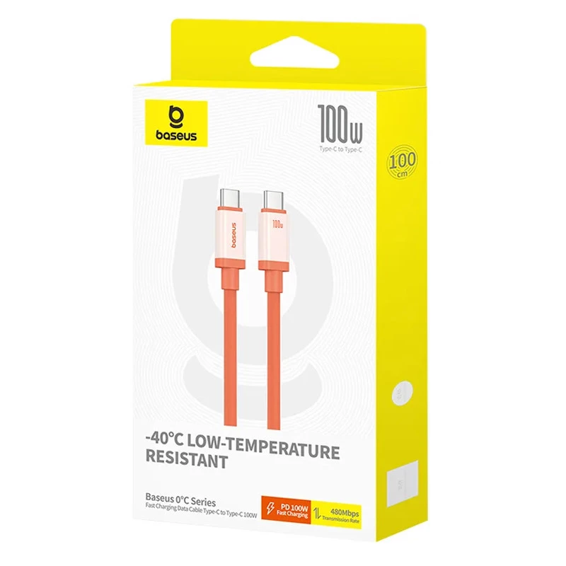 Дата кабель Baseus 0°C Series Fast Charging Type-C to Type-C 100W (1m) (P10368800731) – Canyon Coral. Фото 5 з 5