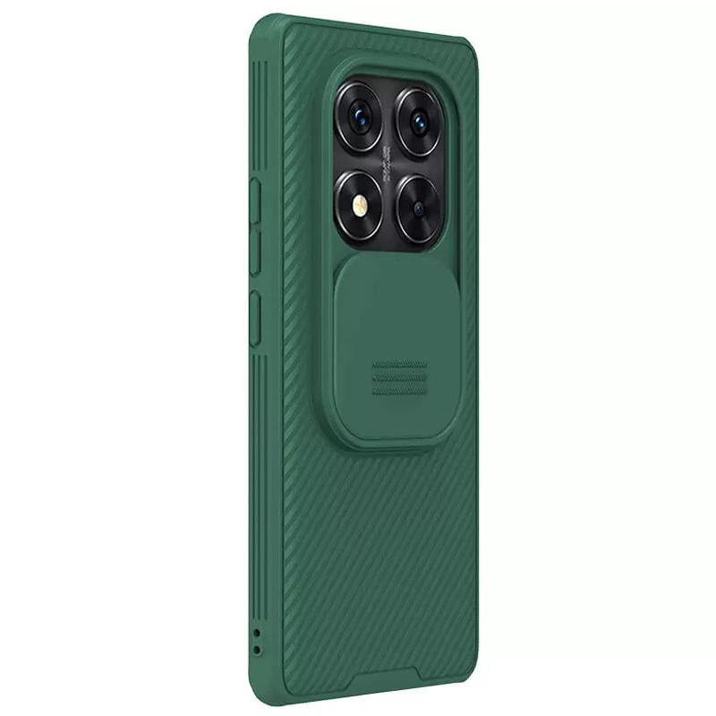 Карбоновая накладка Nillkin Pro со шторкой для камеры для Xiaomi Redmi Note 14 Pro 5G – Deep Green. Фото 3 из 7