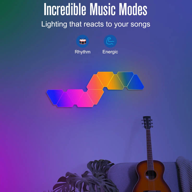 Настінний світильник Smart Triangular Quantum Light SAL-012B Bluetooth USB interface with app 10pcs – White. Фото 4 з 6