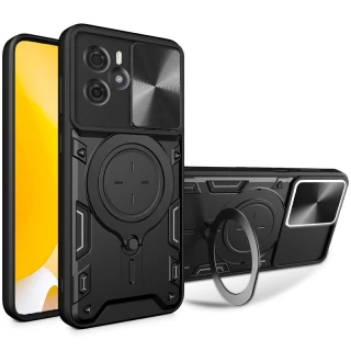 Ударопрочный чехол Bracket Ringstand с защитной шторкой для камеры для Xiaomi Redmi Note 14 4G (Europe version) — Black