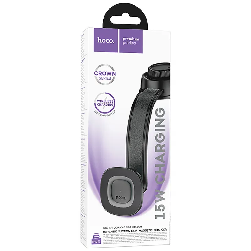 Автотримач з БЗП Hoco HW31 Crown Magnetic Wireless Charging 15W – Black / Metal gray. Фото 2 з 6
