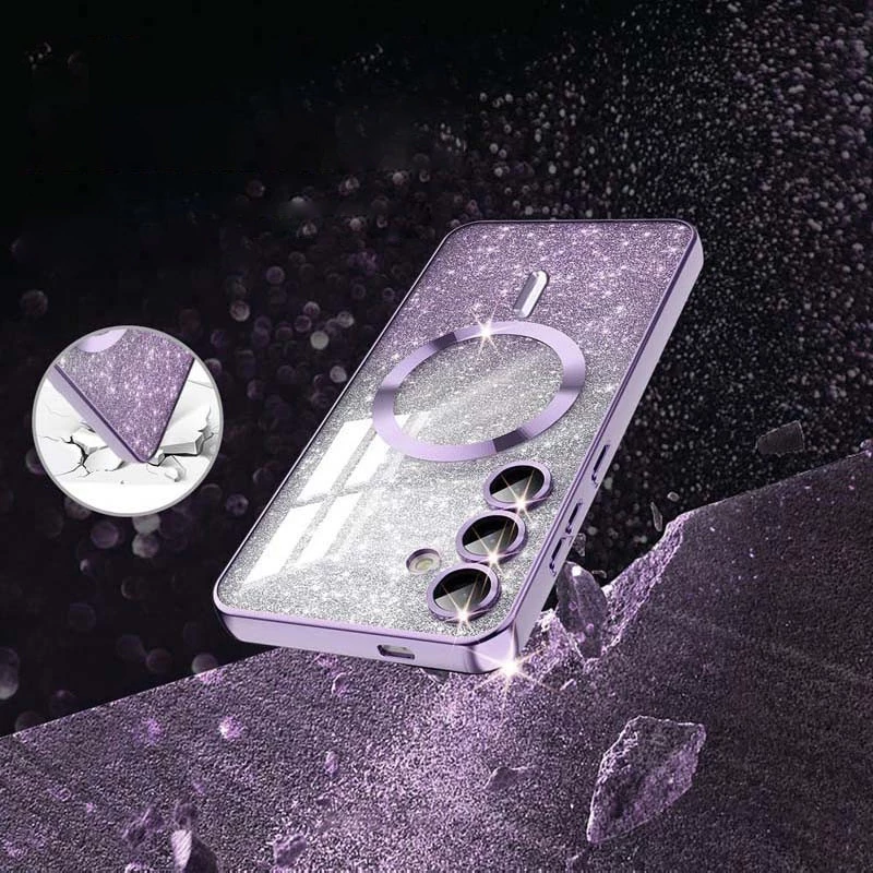 Чохол з блискітками, захисними лінзами на камеру та MagSafe на Samsung Galaxy S24 – Фіолетовий / Purple. Фото 5 з 7