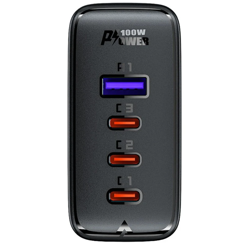 МЗП Acefast A37 PD100W+QC3.0  GaN (1USB-A/3C) + кабель Type-C to Type-C 2m – Black. Фото 3 з 4