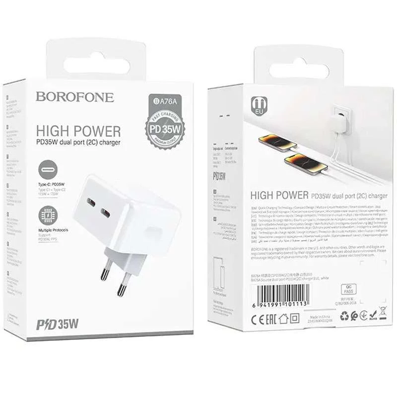 МЗП Borofone BA76A Source PD35W (2Type-C) – White. Фото 6 з 6