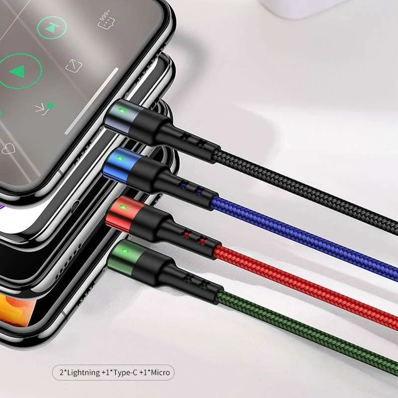 Дата кабель Usams US-SJ411 U26 4in1 USB to Combo 2A (0.35m) – Чорний. Фото 2 з 5