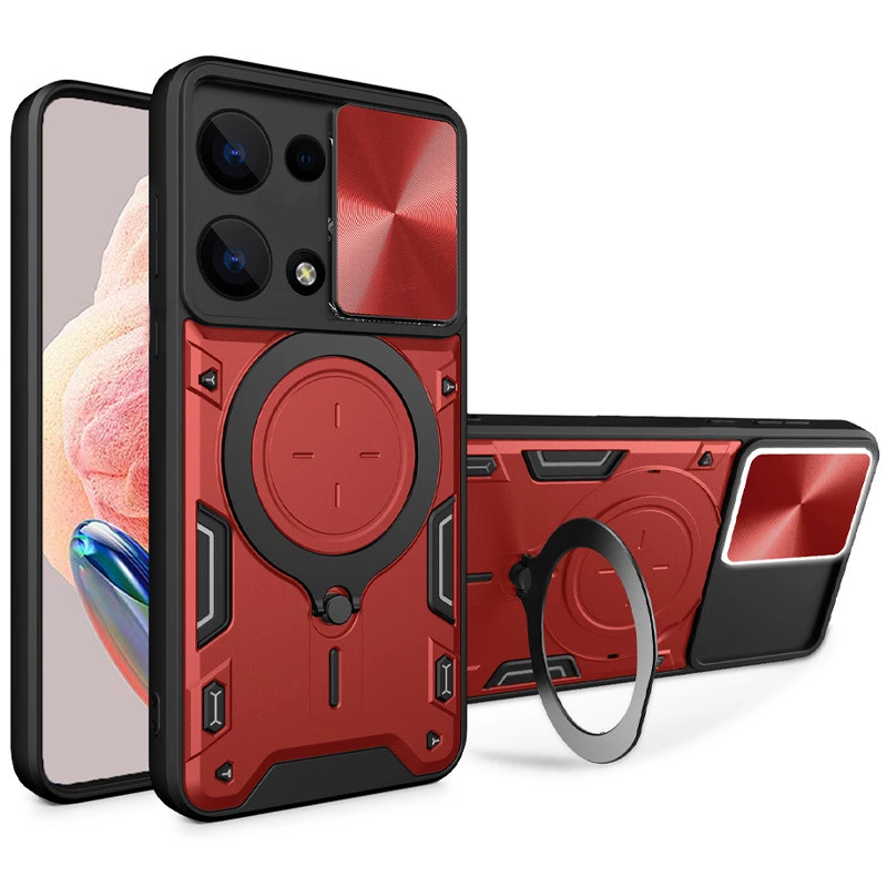 

Ударопрочный чехол Bracket Ringstand с защитной шторкой для камеры для Xiaomi Redmi Note 13 Pro 4G (Red)