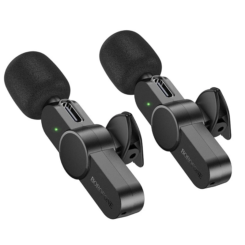 Петличный беспроводной микрофон Borofone BFK12 Trophy lavalier Lightning/Type-C – Black. Фото 14 из 15