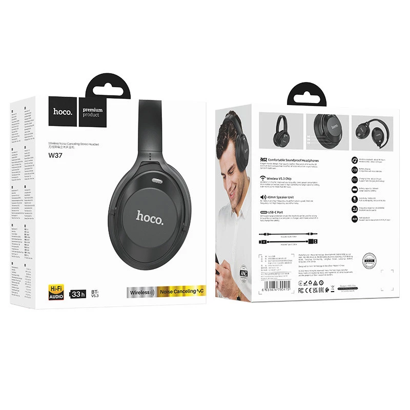 Накладные наушники Hoco W37 Sound Active Noise Reduction – Ultimate black. Фото 3 из 3