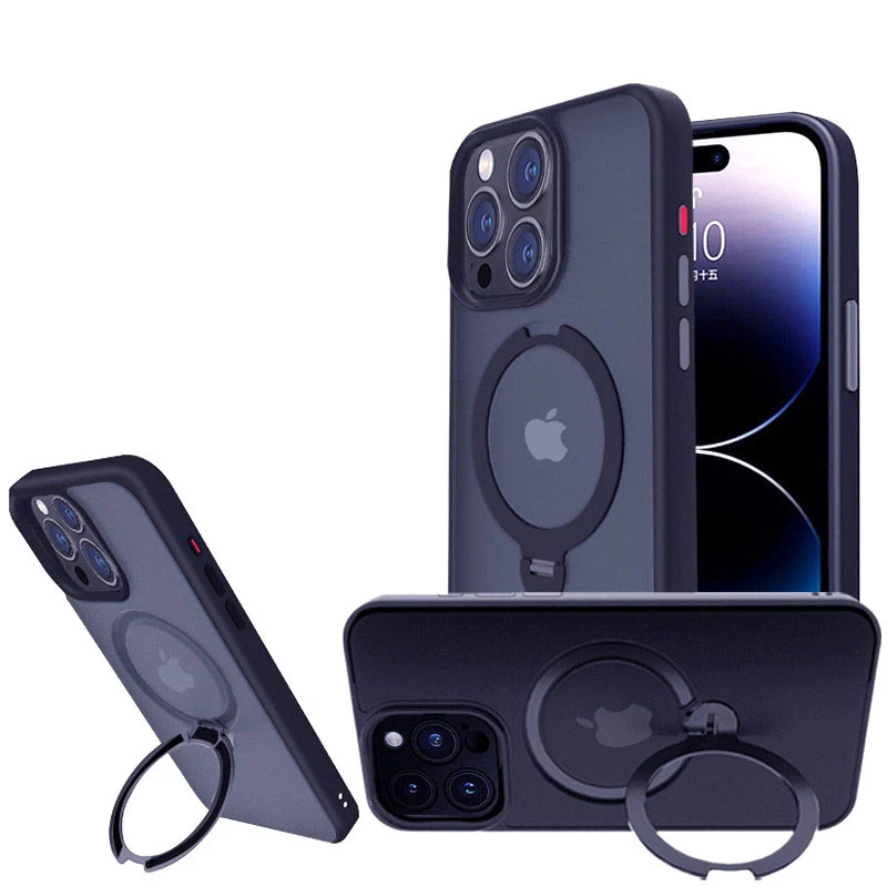Кольоровий TPU+PC з металевими кнопками, кільцем та MagSafe на Apple iPhone 16 Pro – Dark Blue. Фото 4 з 14