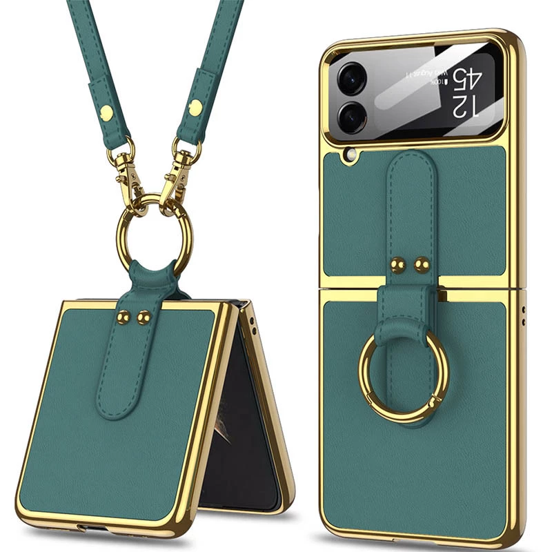 

Кожаный чехол GKK с кольцом и цепью на Samsung Galaxy Z Flip4 (Forest Green)