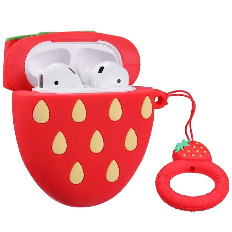 Силиконовый футляр Smile Fruits series для наушников AirPods 1/2 + кольцо – Strawberry. Фото 3 из 5