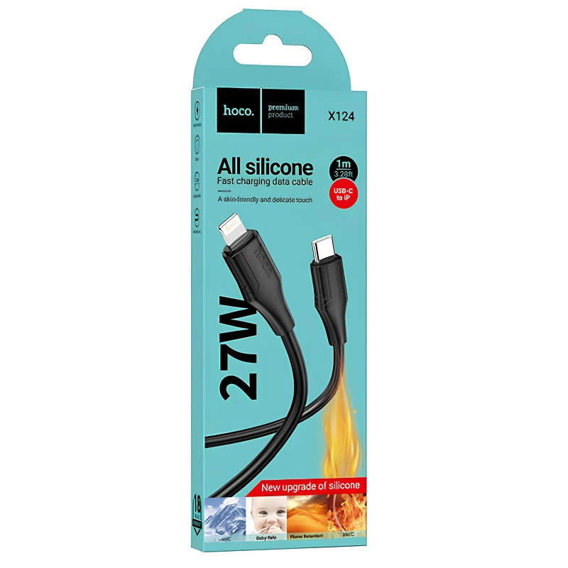 Дата кабель Hoco X124 Bien silicone Type-C to Lightning 27W (1m) – Black. Фото 4 з 4
