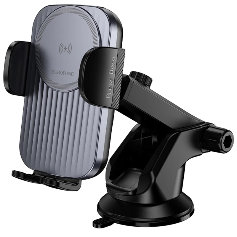 Автотримач з БЗП Borofone BH222 Leading 15W (center console) – Black / Metal gray. Фото 1 з 5
