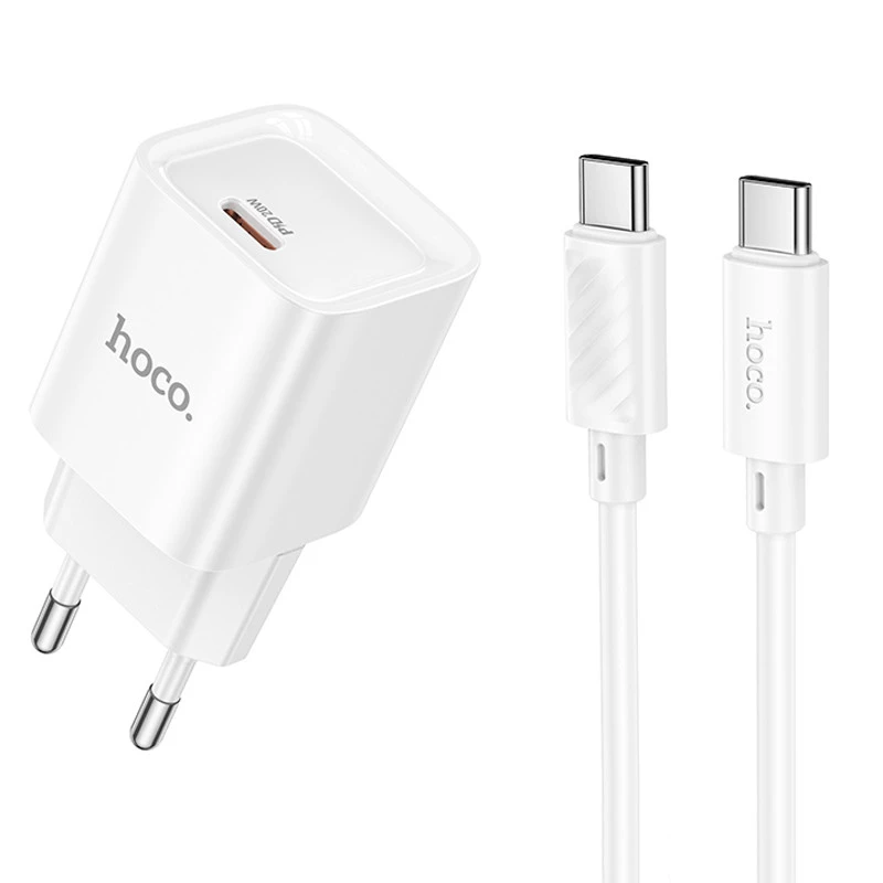 СЗУ Hoco C146A Charm PD20W (1USB-C) + кабель Type-C to Type-C – White. Фото 1 из 8