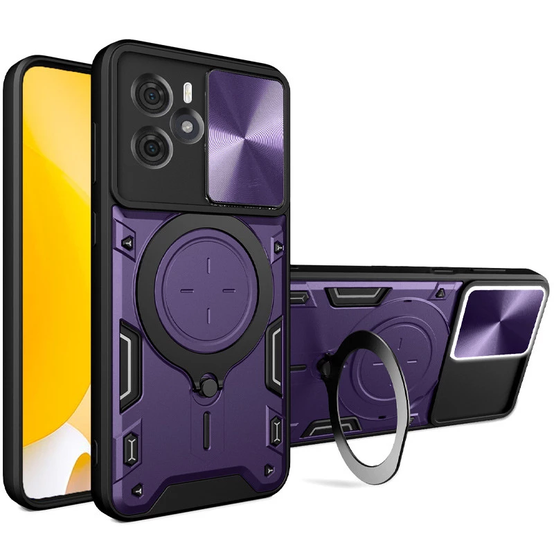 Ударопрочный чехол Bracket Ringstand с защитной шторкой для камеры для Xiaomi Redmi Note 14 4G (Int. version) – Purple. Фото 1 из 3