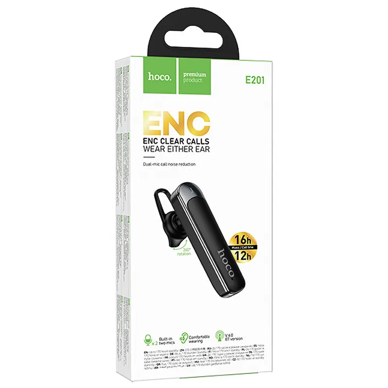 Bluetooth моно-гарнитура Hoco E201 Exceed ENC – Black. Фото 5 из 5