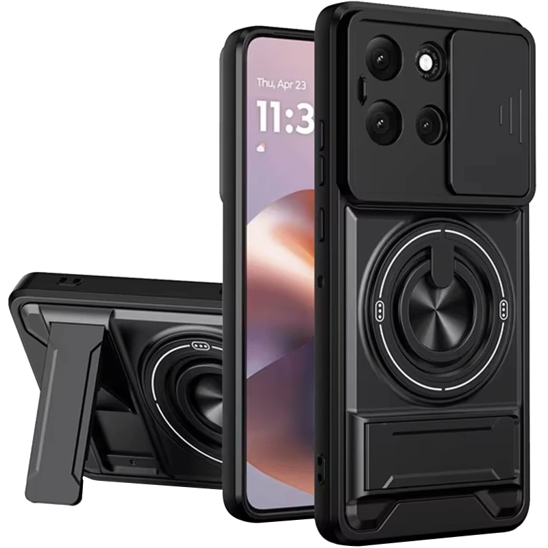 Ударостійкий чохол Camshield StandRing case для Motorola Moto G17 Power – Black. Фото 1 з 2