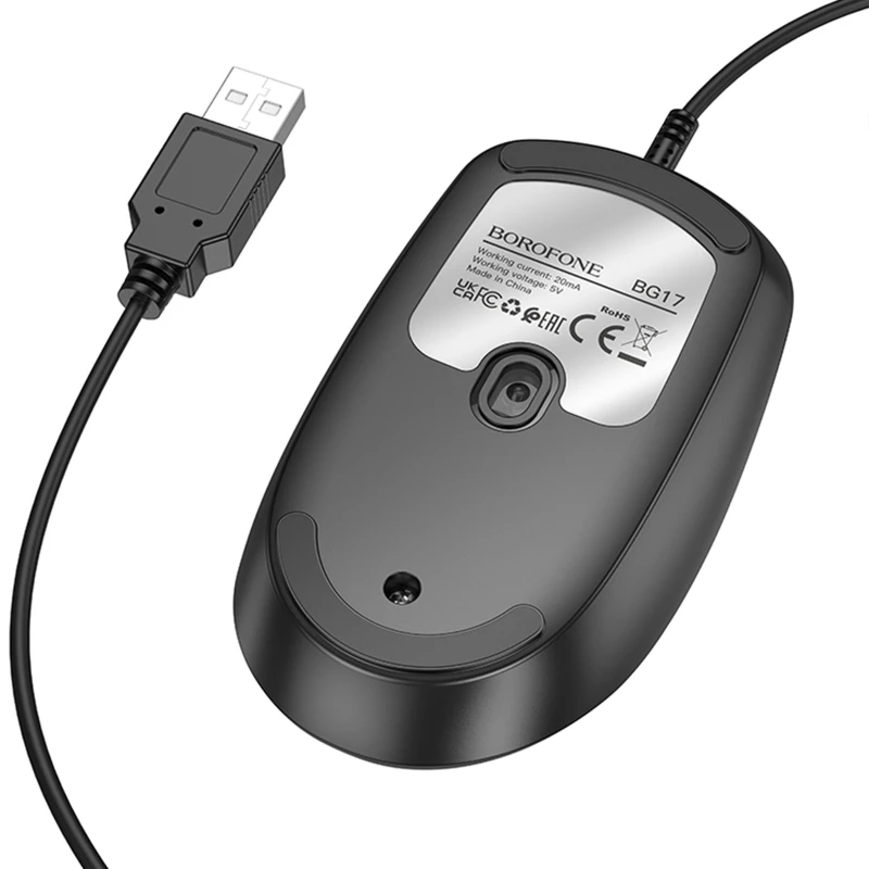 Мышь проводная Borofone BG17 Morning – Black. Фото 3 из 6
