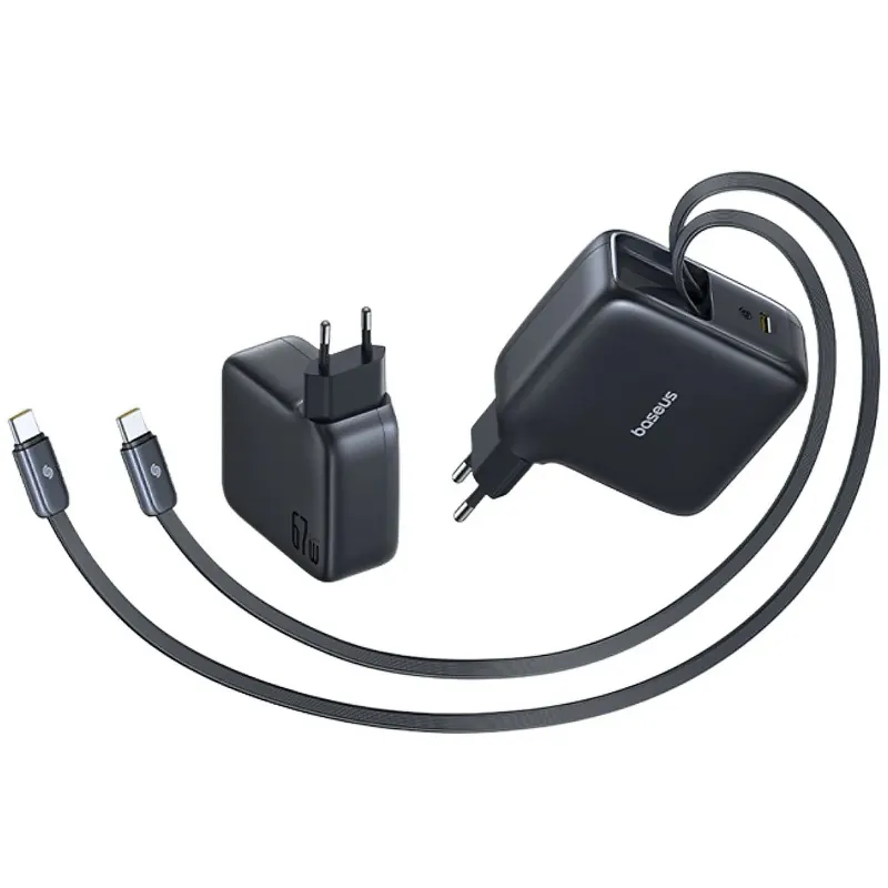 МЗП Baseus EnerCore CJ21 PD67W with retractable cables (3USB-C) (E0121D) – Cosmic Black. Фото 2 з 4