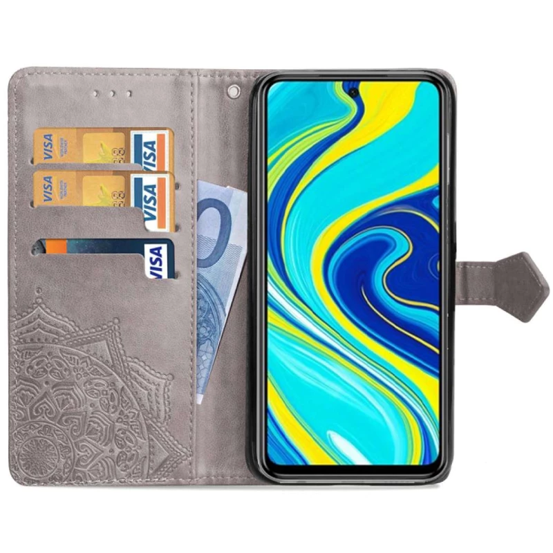 Шкіряний чохол-книжка Art Case з візитницею для Xiaomi Redmi Note 9s / Note 9 Pro / Note 9 Pro Max – Сірий. Фото 3 з 8