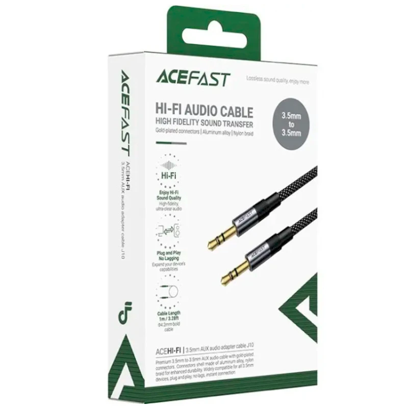 Аудіо кабель Aux Acefast J10 (1m) – Black. Фото 4 з 4