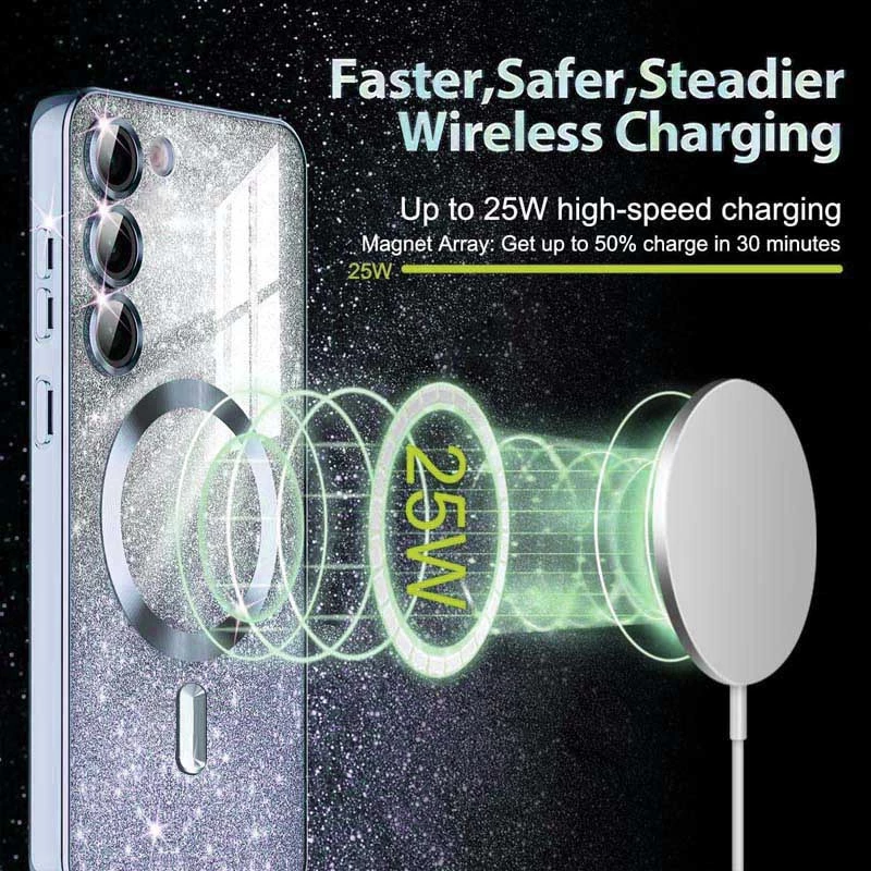 Чохол з блискітками, захисними лінзами на камеру та MagSafe на Samsung Galaxy S21 FE – Сірий / Lavender Gray. Фото 6 з 11