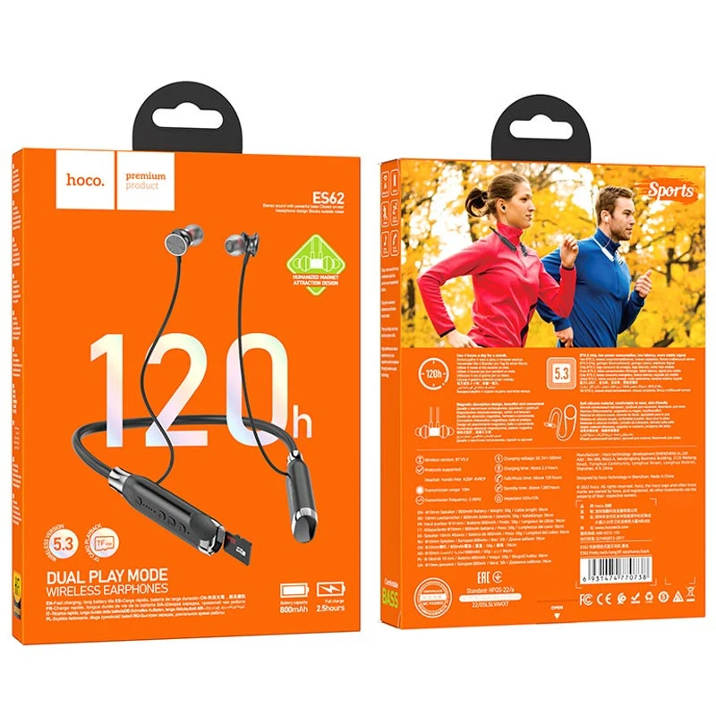 Bluetooth Навушники Hoco ES62 Pretty neck-hang – Black. Фото 6 з 6