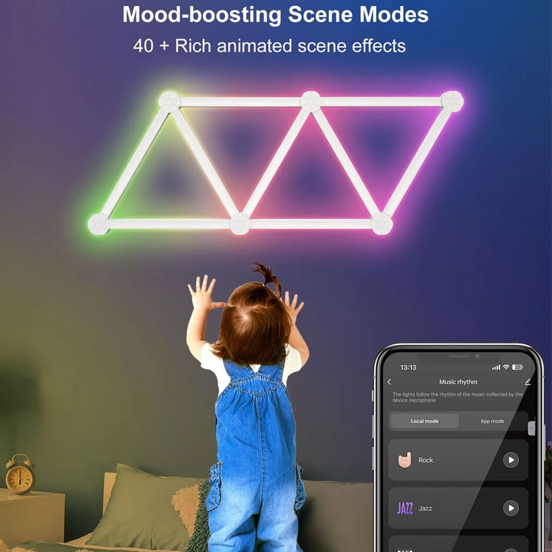 Модульный настінний світильник LED RGB 5V SAL-014B 9pcs Bluetooth USB with app – White. Фото 2 з 6