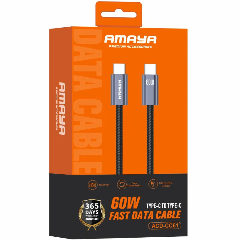 Дата кабель Amaya 61CC Type-C to Type-C 60W (1m) – Gray. Фото 2 з 2