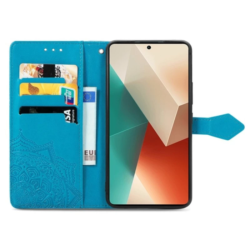 Шкіряний чохол-книжка Art Case з візитницею для Xiaomi Redmi Note 14 4G (Europe version) – Синій. Фото 2 з 6
