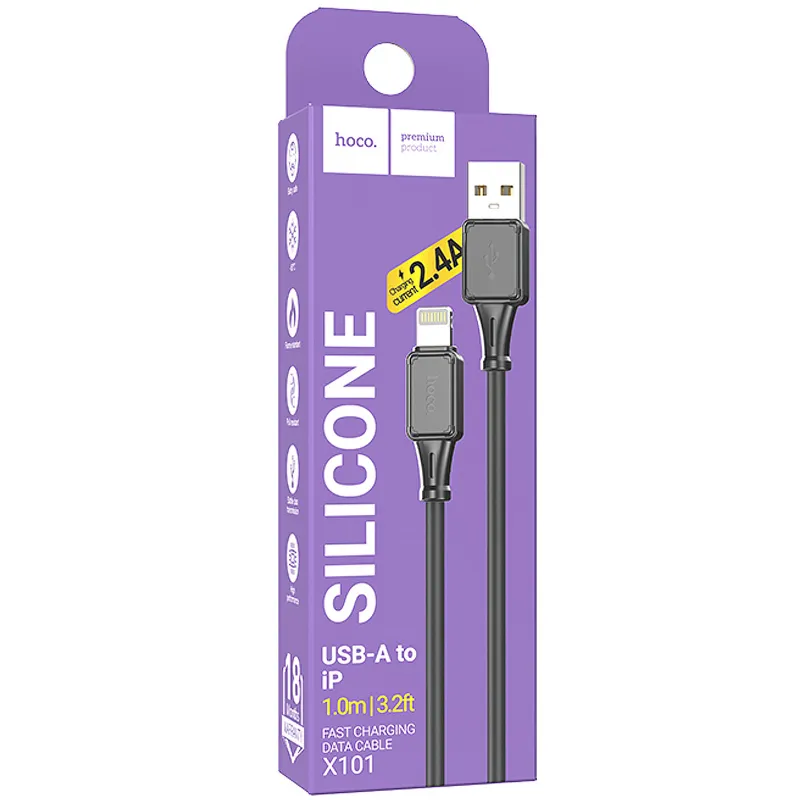 Дата кабель Hoco X101 Assistant USB to Lightning 2.4A (1m) – Black. Фото 2 из 5