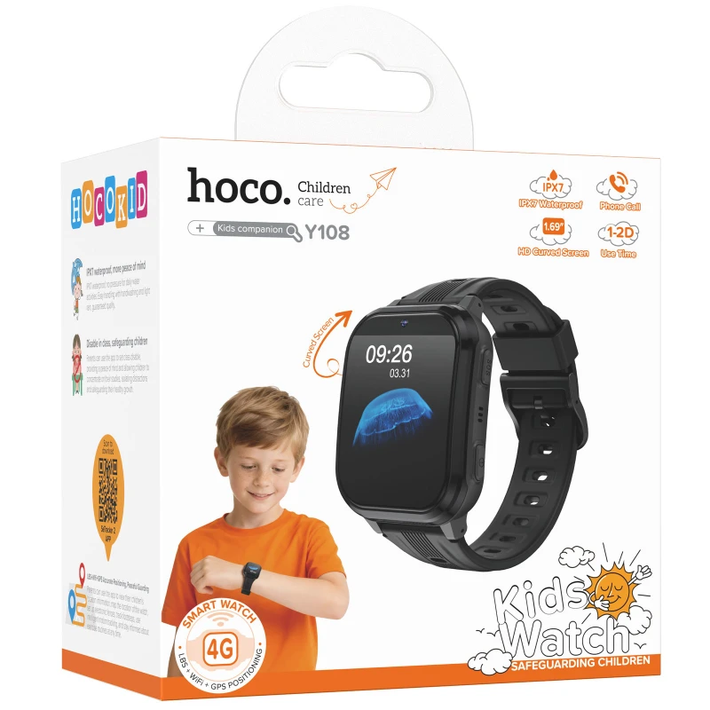 Дитячий cмарт-годинник Hoco Y108 4G with call function – Black. Фото 3 з 3
