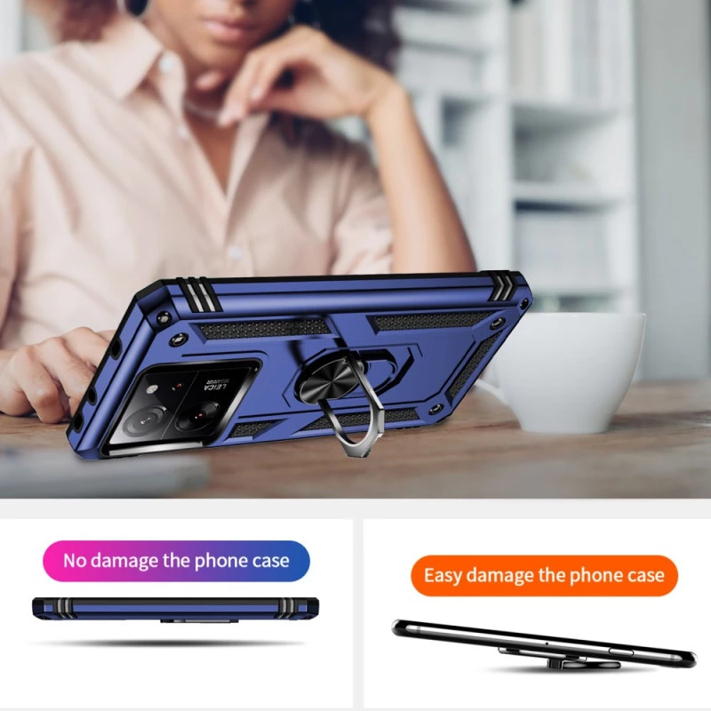 Противоударный чехол Serge Ring с кольцом для Xiaomi 13T – Темно-синий. Фото 7 из 7