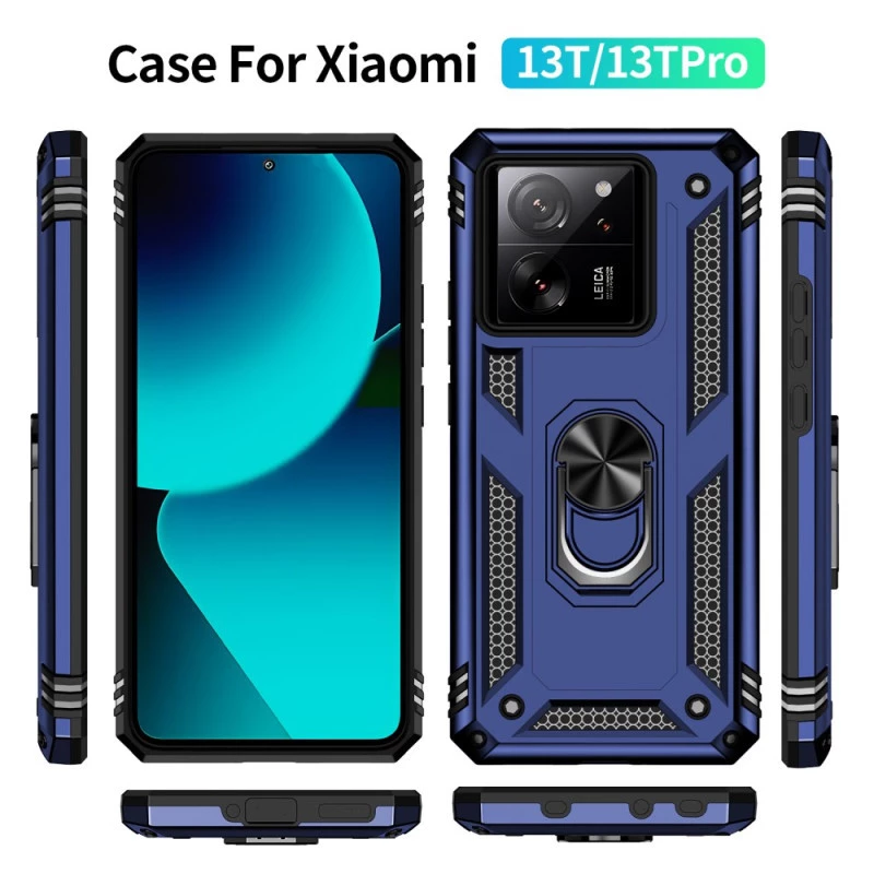 Противоударный чехол Serge Ring с кольцом для Xiaomi 13T – Темно-синий. Фото 2 из 7