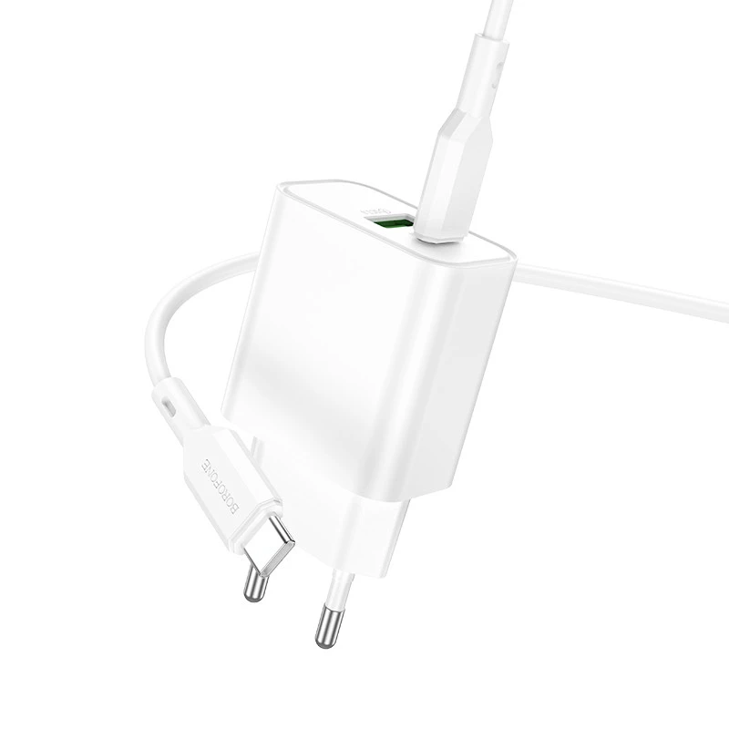 СЗУ Borofone BA88A Navy PD20W+QC3.0 (1USB-A/1C) + кабель Type-C to Type-C – White. Фото 2 из 3